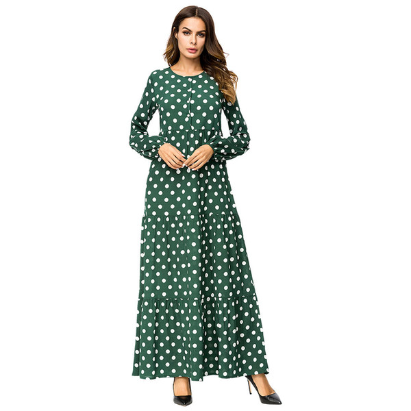 187288 Hot Sell Big Yard Muslim Women's Clothing 2018 Autumn Suit New Plus Size Polyester Wave Point Dresses 4XL Dubai Musulman Vestidos