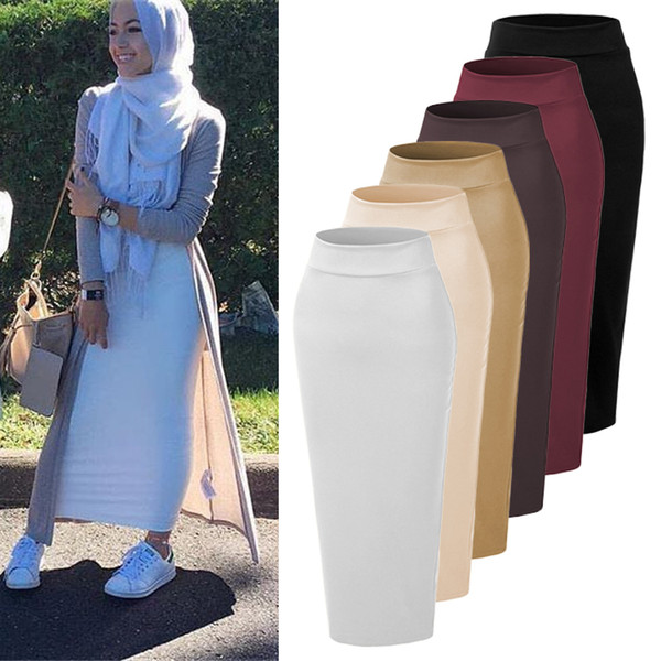 2019 Newest Long Ankle Length Quality Pencil Style 6 Colors Muslim Maxi Skirt pencil skirt Islmaic Lady Skirts