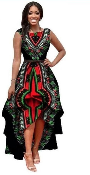 African Dresses Polyester Traditional African Clothing Time-limited Real 2018 Large Swing Waist Sleeveless Dress Women Printing