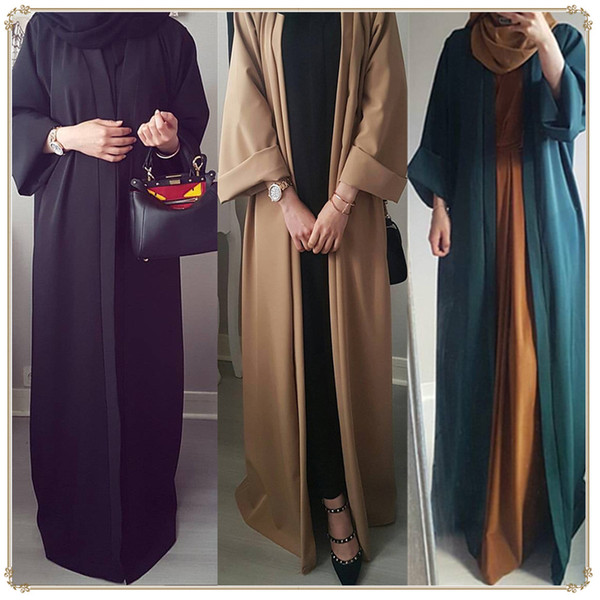 2019 New Arrival Muslim Women Long Sleeve Open Abaya Plus Size Islamic Women Solid Color Jilbab Dress