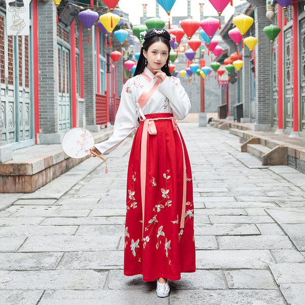 Hanfu Chinese Traditional Clothing New Flower Embroidered Skirt 