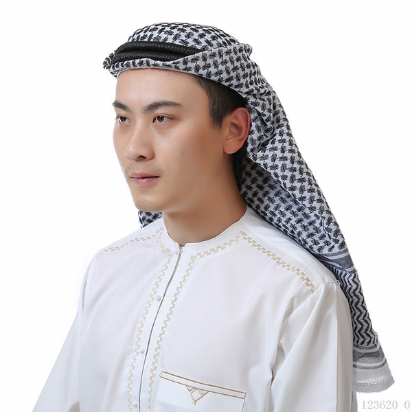 Cotton Hijab Mens Plaid Hats Muslim Long Red Black White Prayer Hats Headscarf Wrapped Head Saudi Arabian Dubai UAE Turban 135*135cm