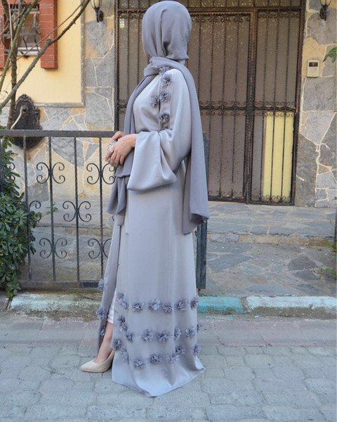 New Muslim Women Floral Open Abaya Wholesale Factory Price Islamic Women Long Sleeve Maxi Dress S-2XL