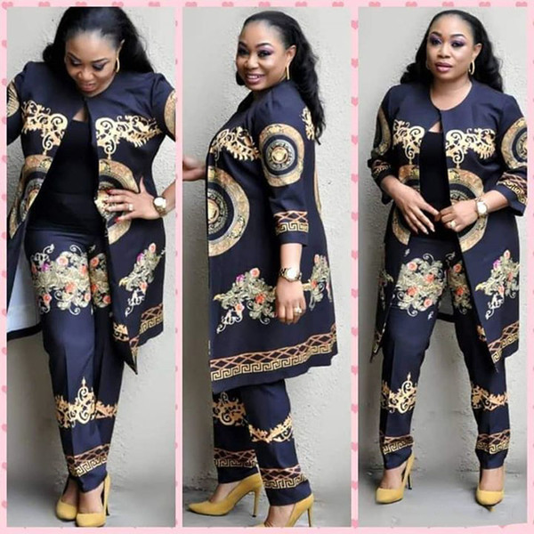 2PCs Coat+trousers Female African Traditional Costumes Suit Dashiki Bazin Riche Embroidery Print Woman Outfits Party Wear