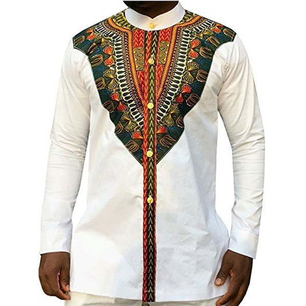 Tribal Ethnic Print African Dashiki Dress Shirts Men Africa Style Clothing Long Sleeve Design