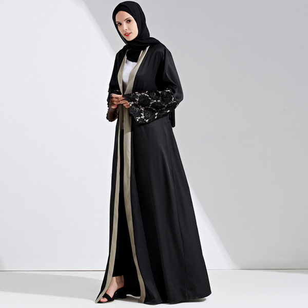 Fashion islamic lace stitching muslimah jubah female Arab fashion great quality maxi plus size muslim cardigan abayas wq1160