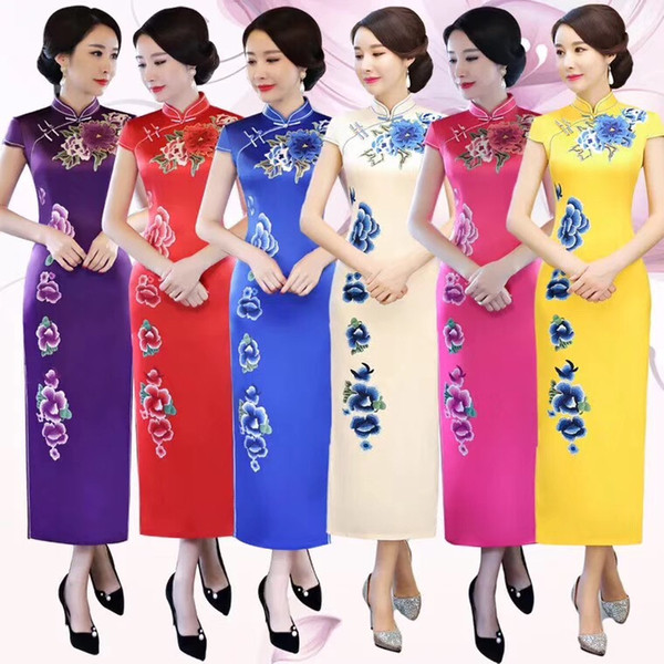 Mother dress lace cheongsam autumn and winter cheongsam Chinese wedding etiquette suit Chinese style improved cheongsam show Wo clothing