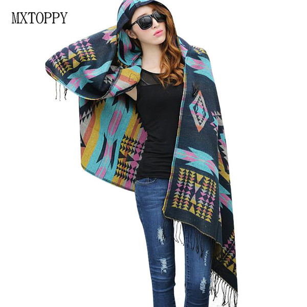 2018 Spring Cardigan Sweater Coat Fashion Fringe Ethnic Geometric Women Batwing Cape Poncho Knit Top Hip Scarf Shawl