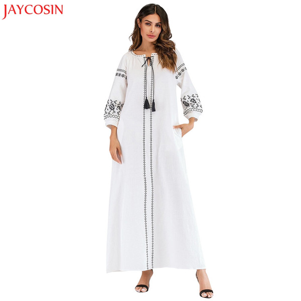 JAYCOSIN Muslim Womens Printed Velvet Dress Islamic Abaya Jilbab Cocktail Long Maxi Full Dress muslim white Hot Sale z0412