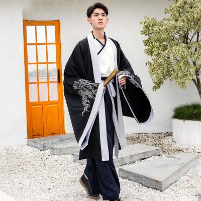 Yunxiu hanfu men wear ancient costume Chinese style wei jin jacket wide sleeves black jacket martial arts class costume performance