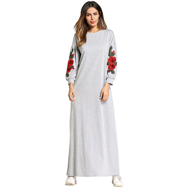 Muslim Abaya Embroidery Maxi Dress Cotton Kimono Flower Long Robe Gowns Loose Style Jubah Ramadan Middle East Islamic Clothing