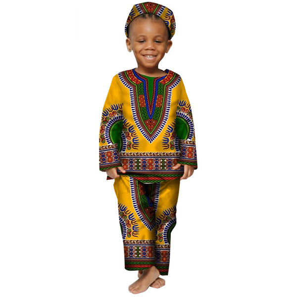 2019 New Fashion Africa Children Clothing Dashiki Cute boys 2 pieces Bazin Riche Sweet African traditional clothing WYT102