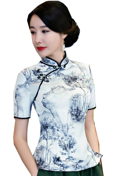 Shanghai Story traditional chinese top Short Sleeve Floral cheongsam top Qipao Shirt Chinese Blouse For woman