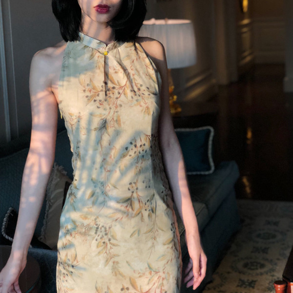 2019 Cheongsam Female Sile Spring Style Long Elegant Silk Mulberry High-end Chinese Style Old shanghai Republic