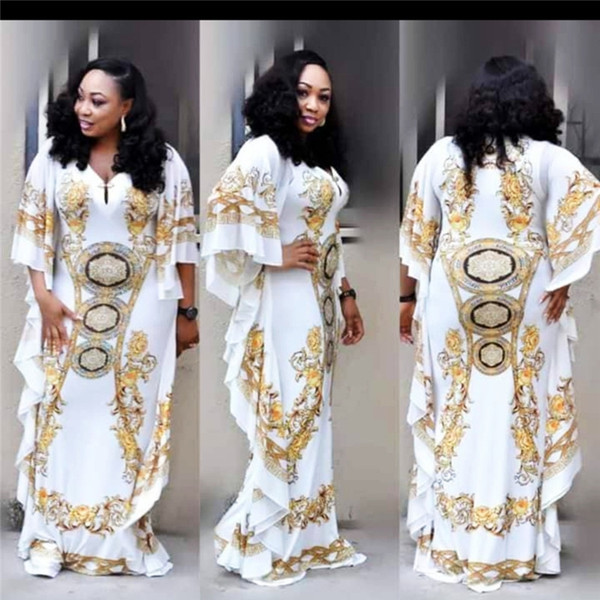 African Dresses for Women Dashiki Print Evening Long Dresses Bazin Riche Women African Clothing White Yellow Robe Wide