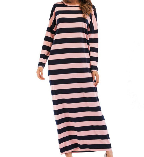 Robe Middle East Muslim Dress Large Size Women Stripe Dress Round Neck Arab Robe All codes are unified price support mashup