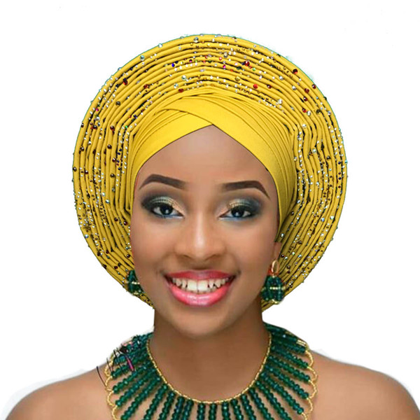 Aso oke nigerian gele headtie already made auto hele turban cap african aso ebi gele oke headtie big brim