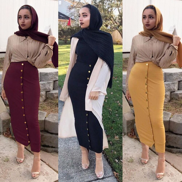 Fashion Women's Skirt Muslim Bottoms Long Skirts Knitted Cotton Pencil Skirt Ramadan Party Worship Service Islamic Clothing