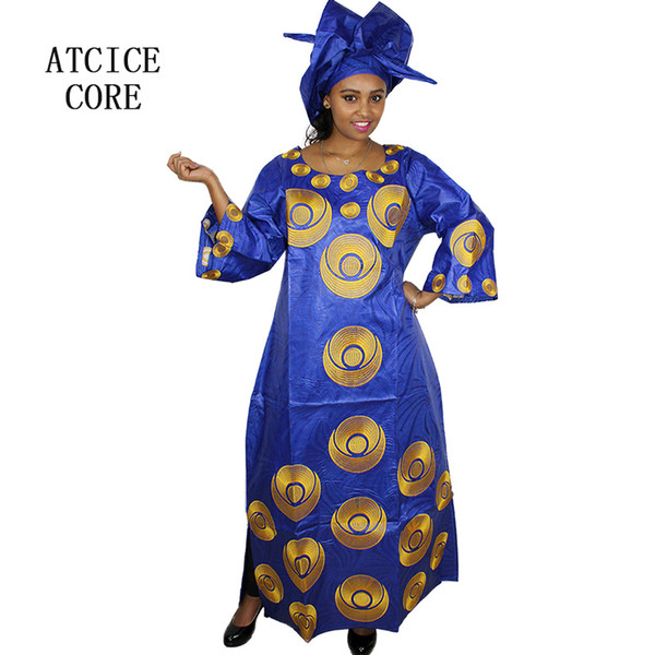 african dresses for women fashion design new african bazin embroidery design dress long dress with scarf two pcs one set A243#