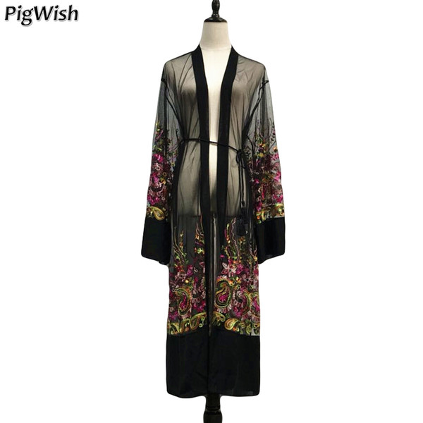 2018 Sexy Abaya Dubai Muslim Dress Women Floral Embroidery Kimono Ramadan Mesh Cardigan Kaftan Moroccan Islamic Clothing Caftan