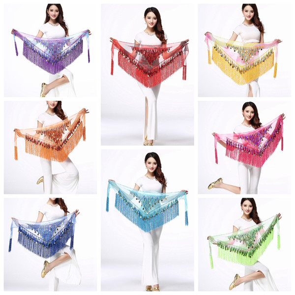 180cm Belly Dance Costume Shine Tassel Fringe Hip Belt Waist Wrap Skirt Dancing Scarf Ethnic Clothes Kids Stage Wear AAA602