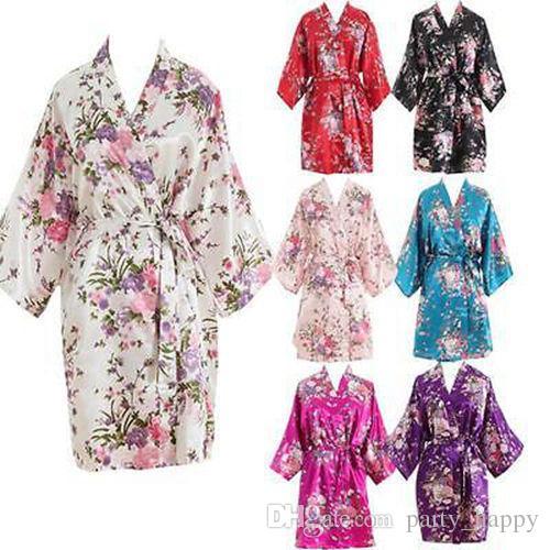 Brides Wedding Sleepwear Casual Bathrobe Women Nightgown Women Short floral Dressing Gown Bridal Wedding Bride Bridesmaid 2017