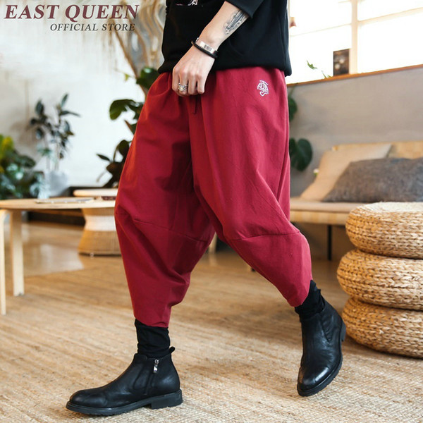 Casual hippie pants men baggy pants ankle length loose flax men breathable cotton trousers 3XL 4XL 5XL KK1699 HQ