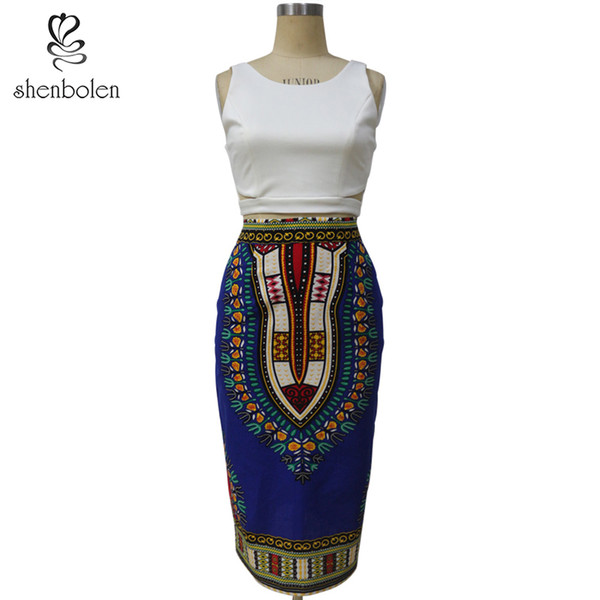 Shenbolen Women African Dashiki Traditional Costume African Print Casual Skirt cotton fabric