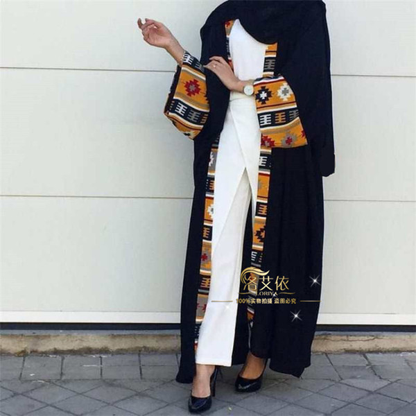 Muslim Abaya Print Dress Cardigan Long Robe Gowns Kimono Jubah Ramadan Middle East Thobe Worship Service Islamic Prayer Clothing