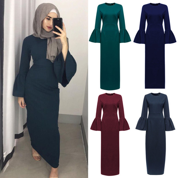 Fashion Muslim Abaya Maxi Dress Flare Sleeve Long Robe Gowns Kimono Ramadan Islamic Prayer Clothing Worship Service Wholesale