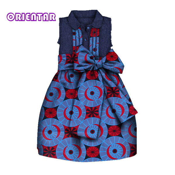 Children African Clothes Sleeveless Dresses for Kids Girls Africa Print High Waist with Big Bowknot Cute Girl Party Dress WYT259