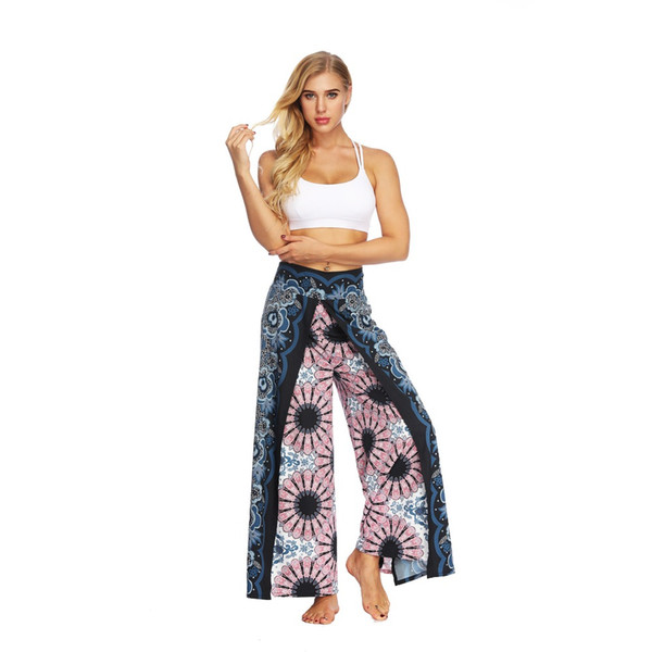 women's casual pants Thailand Indonesian style print split loose wide leg pants Bohemian yoga Fasion national Trousers 2019 new