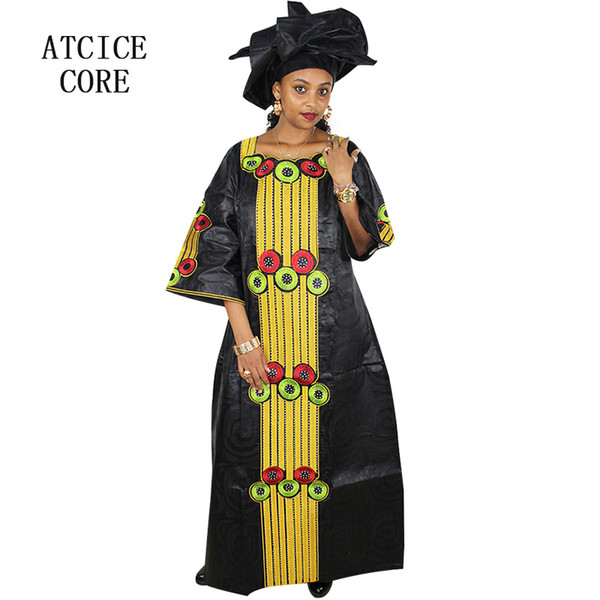 african dresses for women fashion design new african bazin embroidery design dress long dress with scarf two pcs one set A188#