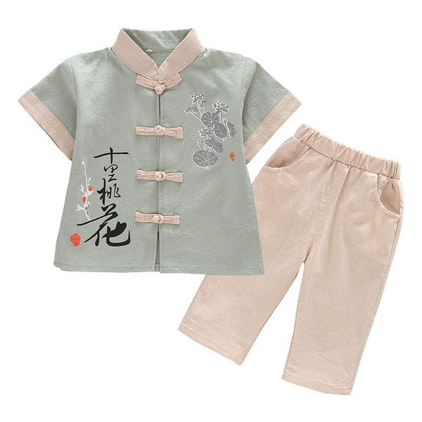 HNXZXB New boys cotton and linen Tang suit male baby Chinese costume summer children's clothing retro Hanfu children's