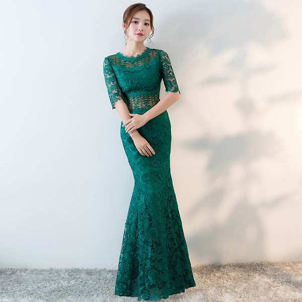 Modern Chinese Wedding Gowns Traditional Qipao Green Lace Cheongsam Design Evening Dress Fish Dresses Vestido Oriental Qi Pao