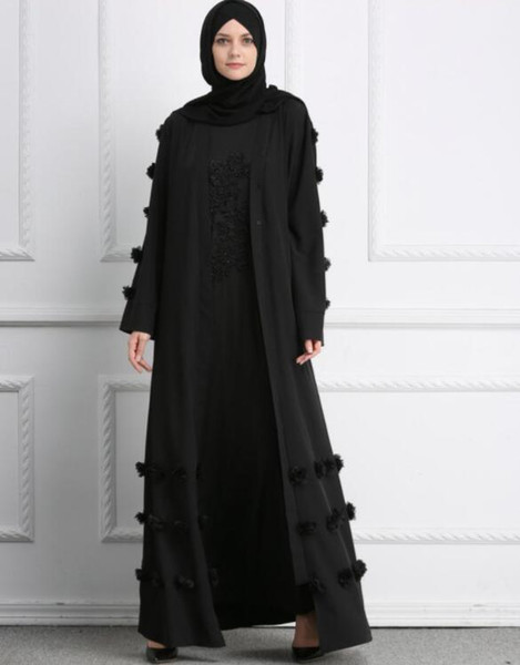 2018 Elegant Adult Muslim Abaya Arab Turkish Singapore Cardigan Appliques Jilbab Dubai Muslims Women Dresses