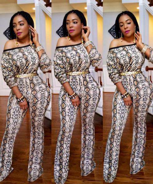 2019 African outfit hot style sexy slanted shoulder printed one-piece wide-leg pants