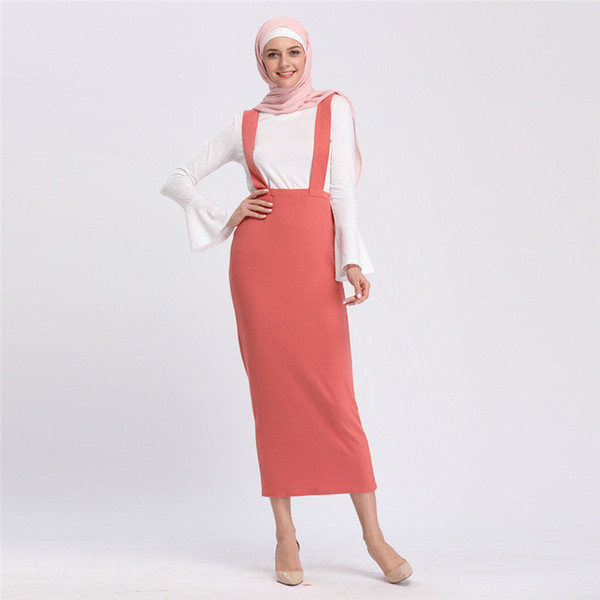 Muslim Women Package Hip Long Sling Skirt Button Solid Color Slim Pencil Skirt Fashion Ramadan Worship Service Islamic Clothing