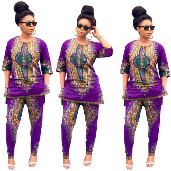 spring autumn summer 2016 African dresses for women dashiki wax batik printing cotton 2 pieces short sleeve coat+long pants suit F01