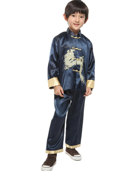 Shanghai Story Chinese traditional embroider dragon sets for boys Chinese style boy's kungfu suit sets Martial Arts