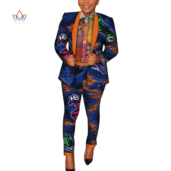 Women 3 Pieces Sets Africn Ankara Print Shirt and Jacket and Pants Bazin Riche Casual Coat Sets Women African Clothing WY4098