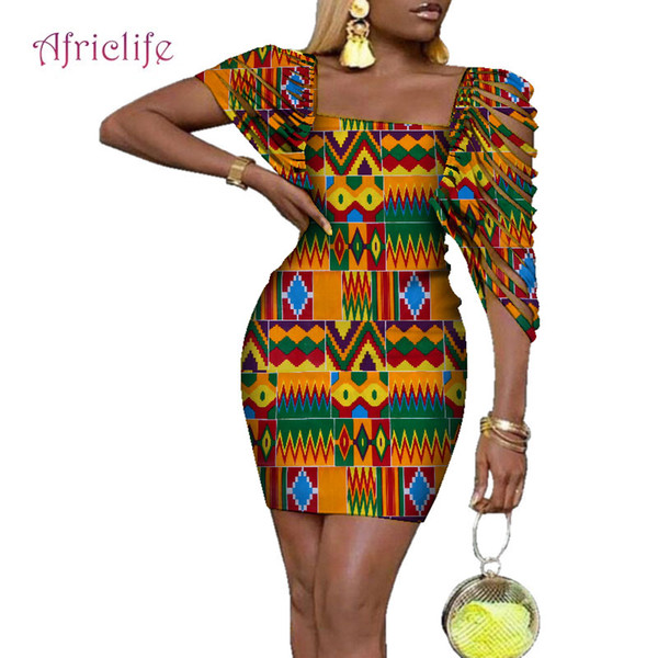 2019 New Bazin Riche Sexy Dresses Clothes Traditional African Design Clothing Dashiki African Wax Print Dress for Women WY4317