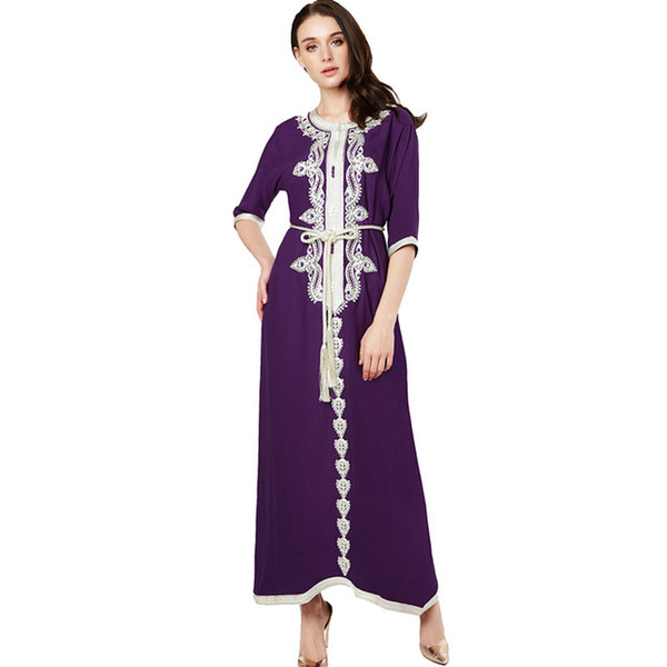 Muslim women Long sleeve Dress maxi long dress islamic clothing Moroccan kaftan elegant embroidery ethnic vintage dress tunic