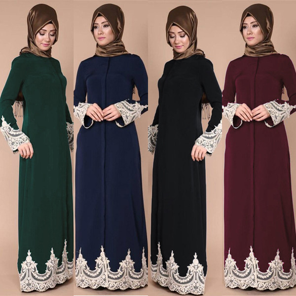 Muslim Abaya Lace Dress Cardigan Jubah Ramadan Middle East Thobe Worship Service Islamic Prayer Clothing Long Robe Gowns Kimono