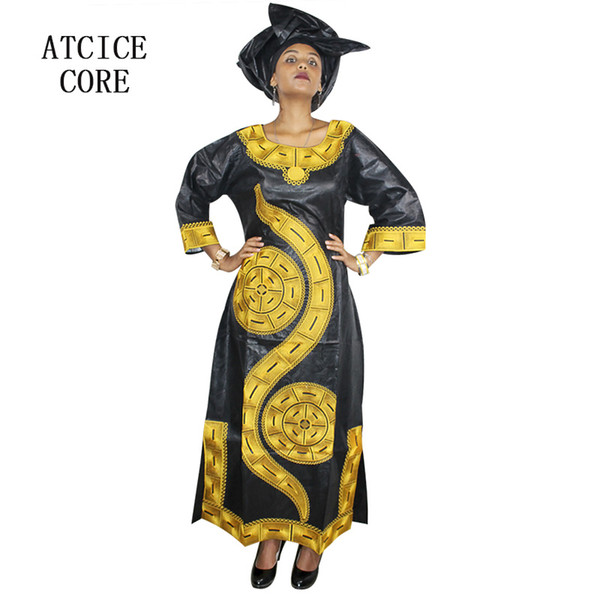 african dresses for women fashion design new african bazin embroidery design dress long dress with scarf two pcs one set LA009#