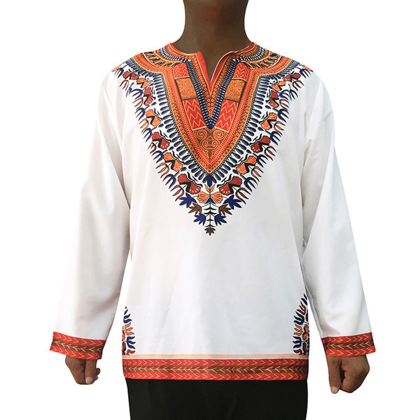 Spring and Autumn New African Antique Famous Wind Printed Long Sleeved Men T Shirts