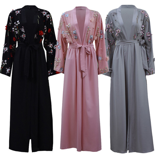 UAE Abaya Dubai Kaftan Arab Islam Women Long Floral Muslim Kimono Cardigan Hijab Dress Turkish Elbise Mubarak Islamic Clothing