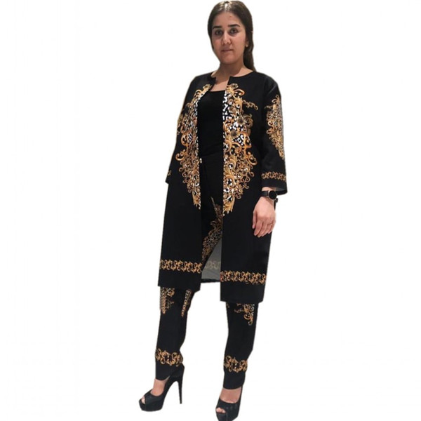 2019 New African Print Elastic Bazin Baggy Pants Rock Style Dashiki SLeeve Famous Suit For Lady/women coat and leggings 2pcs/se