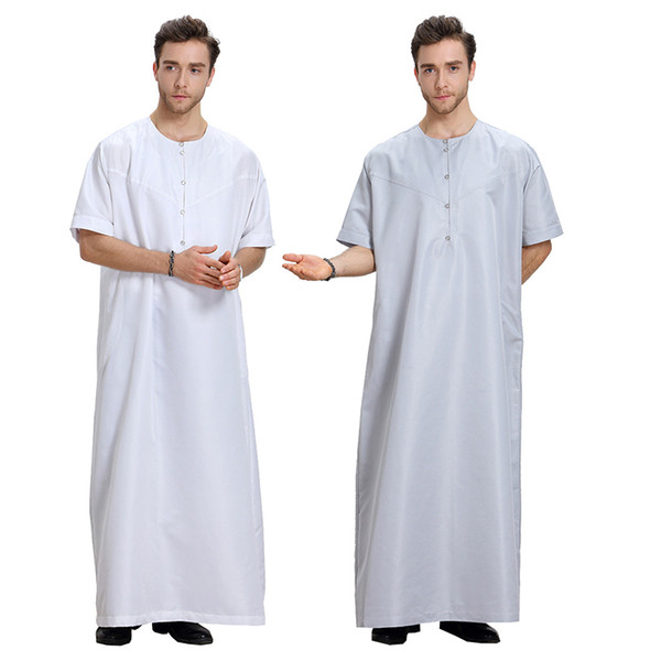 Man's Islamic Clothing Kaftan Muslim Middle Eastern Arabian Dubai Mens Long Jubba Thobe Plus Size Loose Midi Sleeve Solid Color Robe Abaya