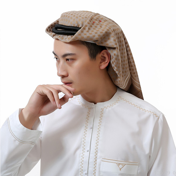 Men's Muslim Headscarf Plaid Variegated Cotton Prayer Hat Islamic Dubai Costumes Arabic Traditional Head Wear Scarf Turban Islam Hijab